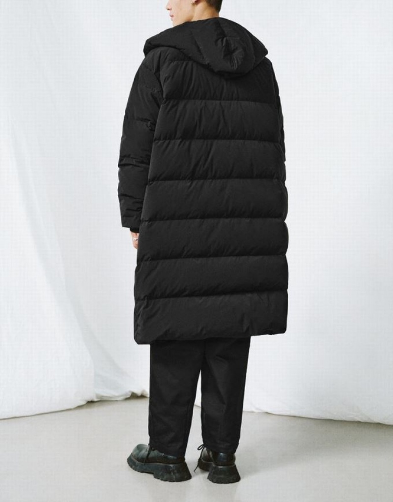 Black Urban Revivo Hooded Men's Puffer Jacket | MXBQIS-682