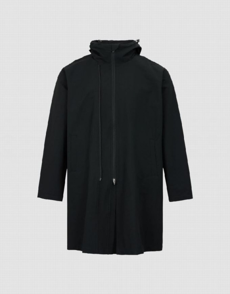 Black Urban Revivo Hooded Trench Men\'s Trench Coat | JXNMZD-069
