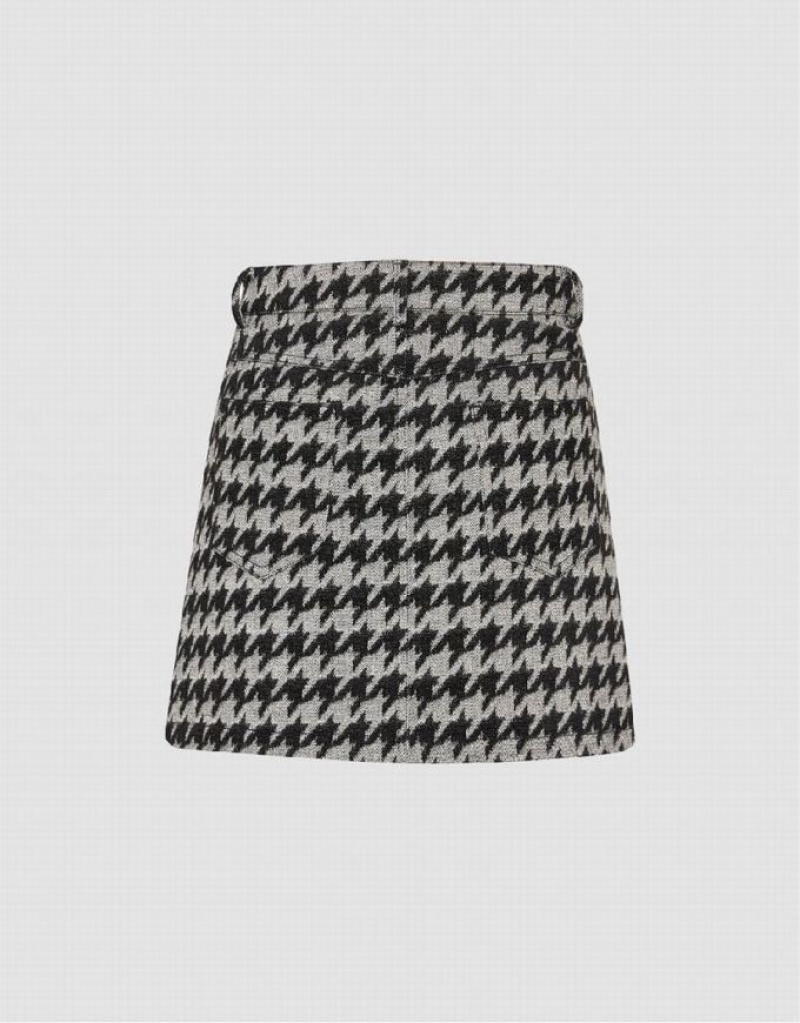 Black Urban Revivo Houndstooth Mini Women's Denim Skirt | BEQSTD-890