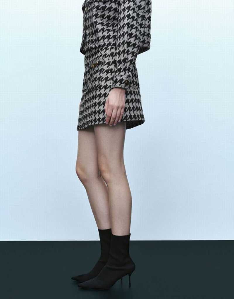 Black Urban Revivo Houndstooth Mini Women's Denim Skirt | BEQSTD-890