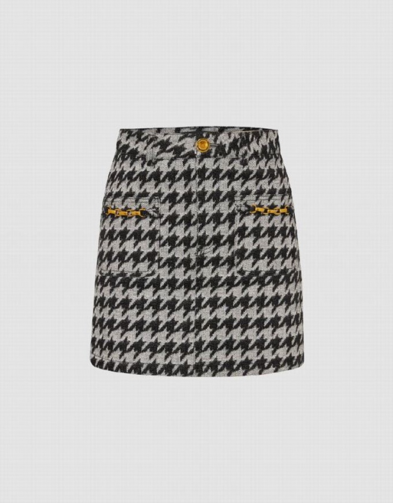Black Urban Revivo Houndstooth Mini Women\'s Denim Skirt | BEQSTD-890