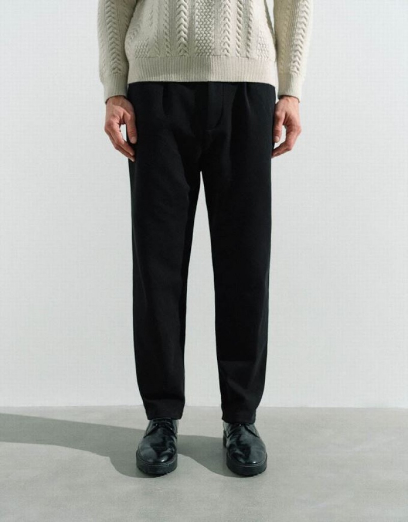 Black Urban Revivo Knitted Carrot Fit Men's Pants | WHMISB-794