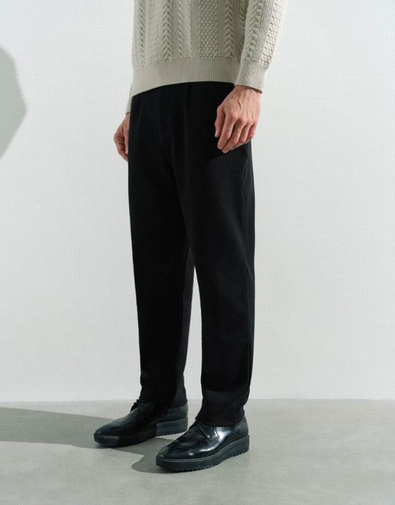 Black Urban Revivo Knitted Carrot Fit Men's Pants | WHMISB-794