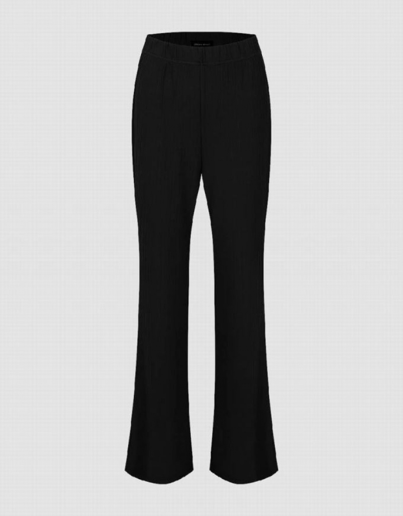 Black Urban Revivo Knitted Flare Women\'s Pants | MFWDIQ-675