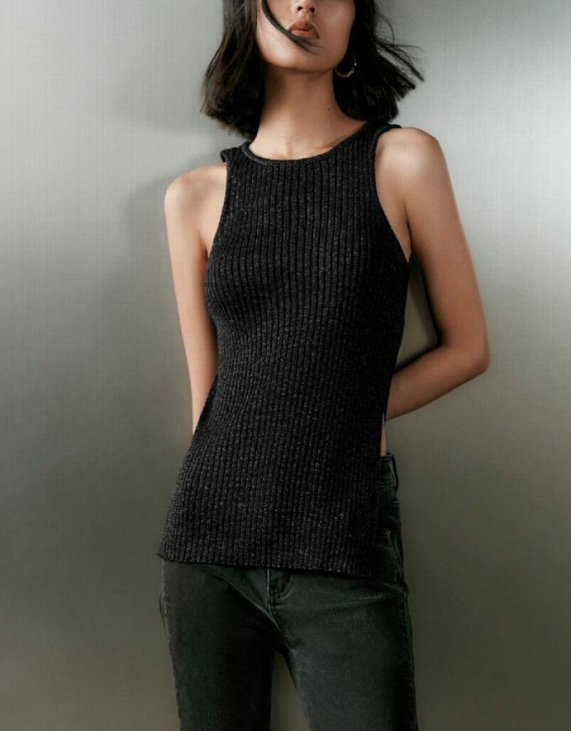 Black Urban Revivo Knitted Women's Cardigan | AKQHWC-705