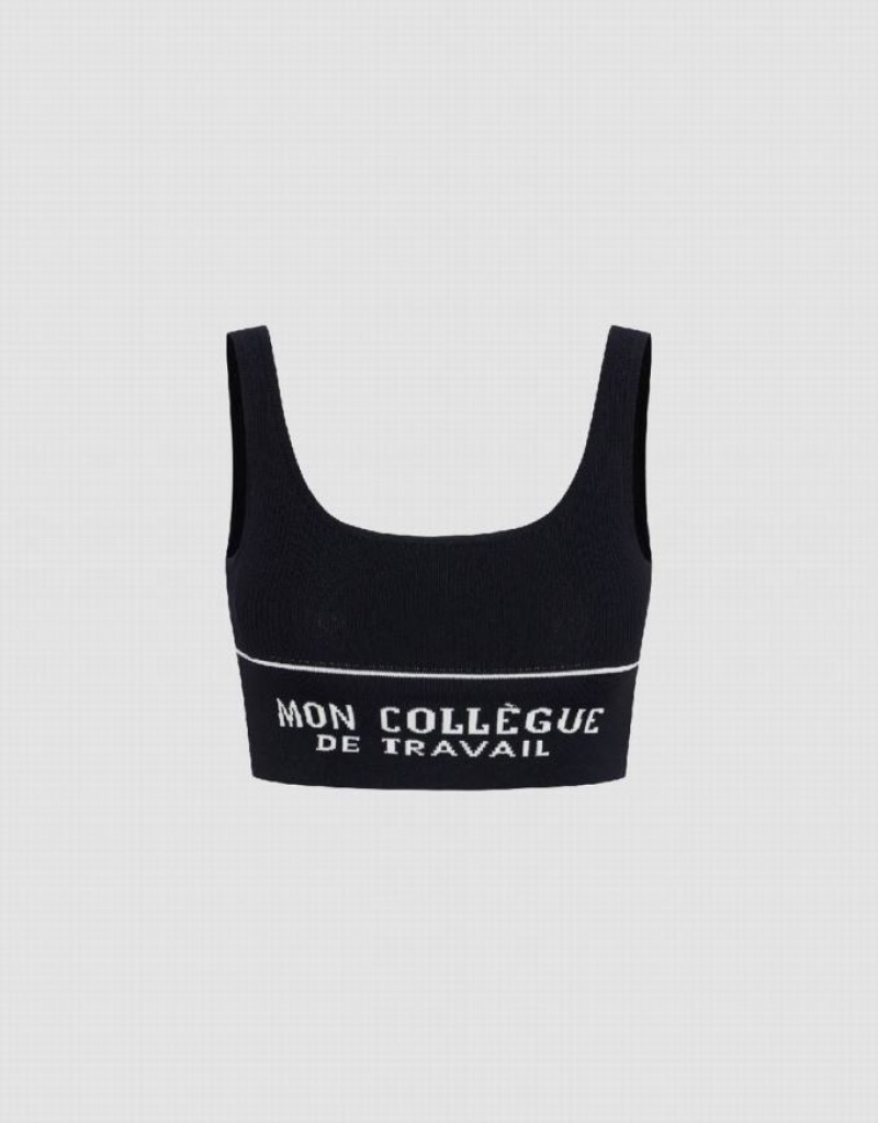 Black Urban Revivo Letter Cropped Women\'s Tank Top | KYWQAR-250