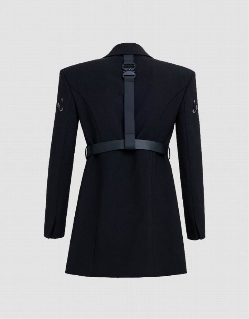 Black Urban Revivo Letter Printed Tailored With Belt Women's Blazers | BIJNMP-394