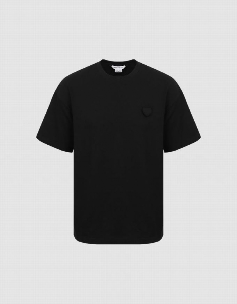 Black Urban Revivo Loose Men's T-Shirts | WJAETK-362