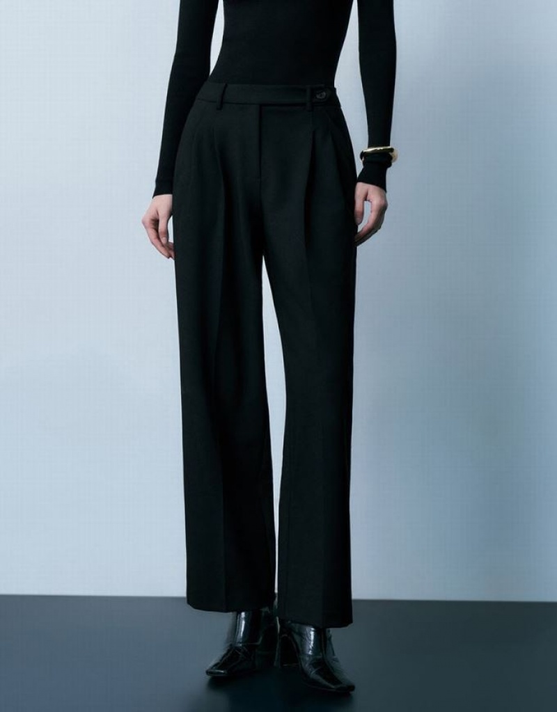 Black Urban Revivo Loose Straight Women's Pants | PKOJGW-124