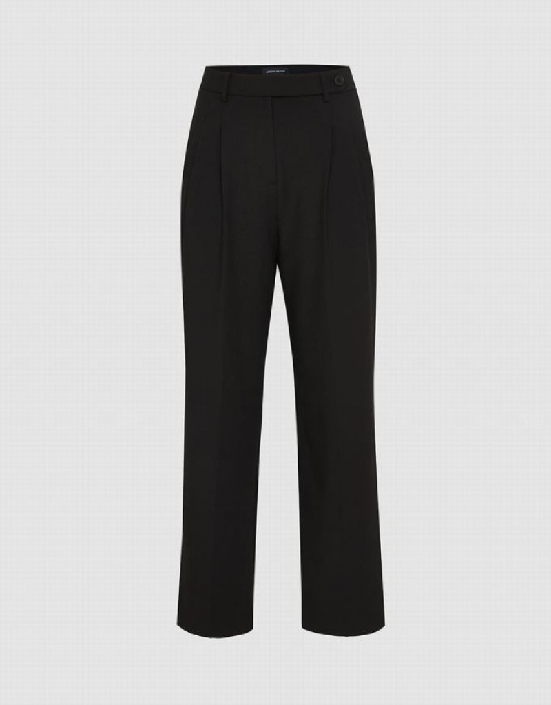 Black Urban Revivo Loose Straight Women\'s Pants | PKOJGW-124
