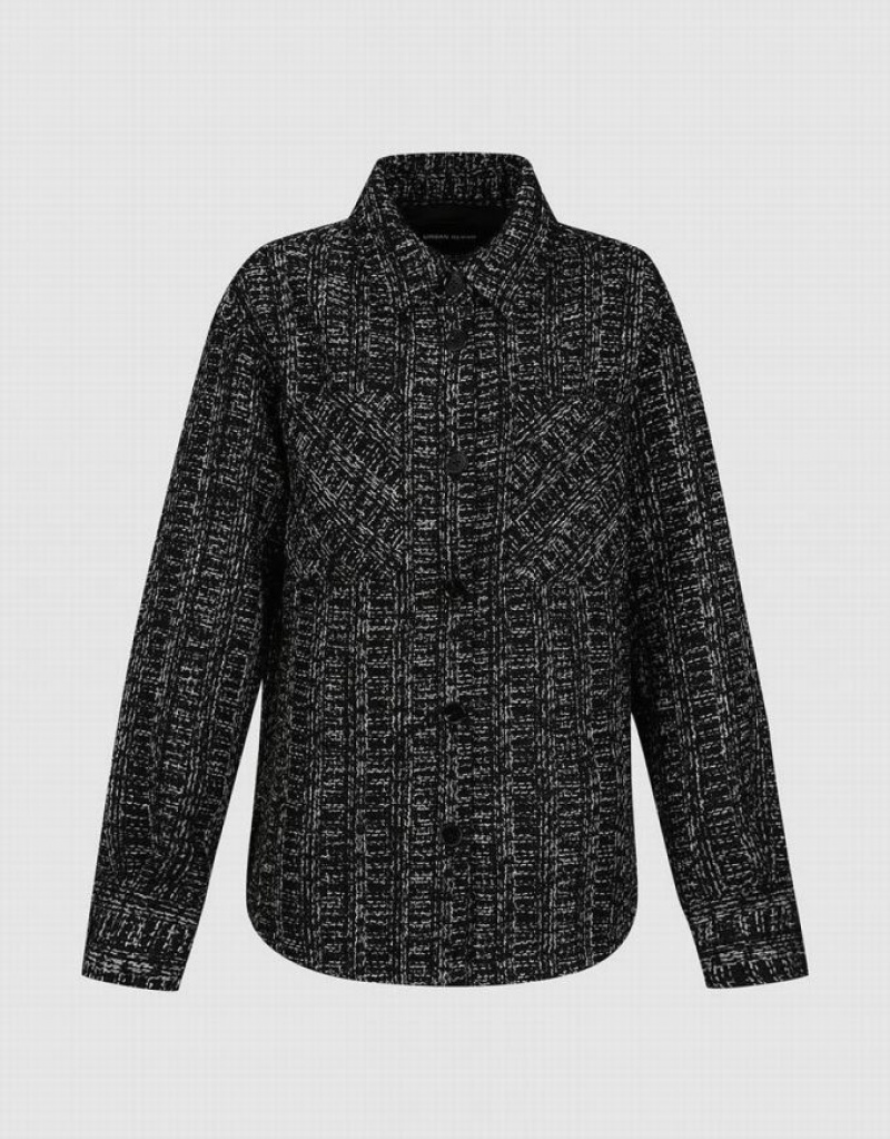 Black Urban Revivo Loose Straight Woolen Women's Coats | CXJTKH-430