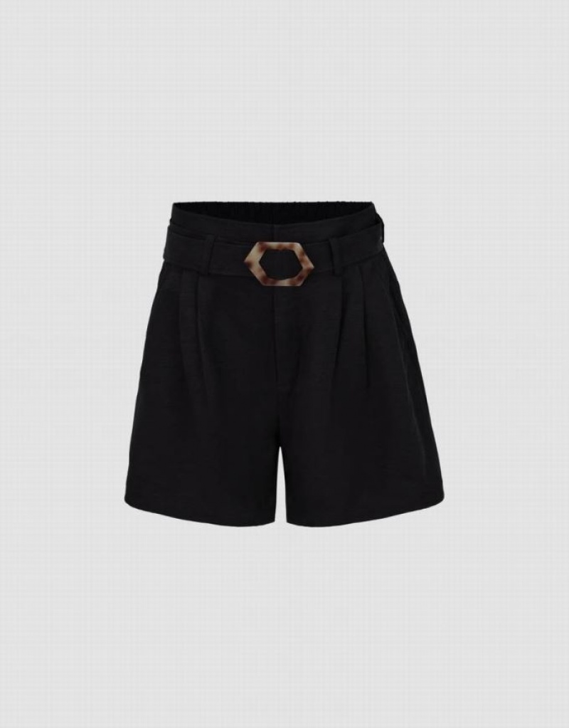Black Urban Revivo Loose With Belt Women\'s Shorts | UAEVLF-521