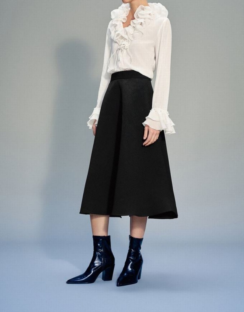Black Urban Revivo Midi A-Line Women's Skirts | FLTAQR-476