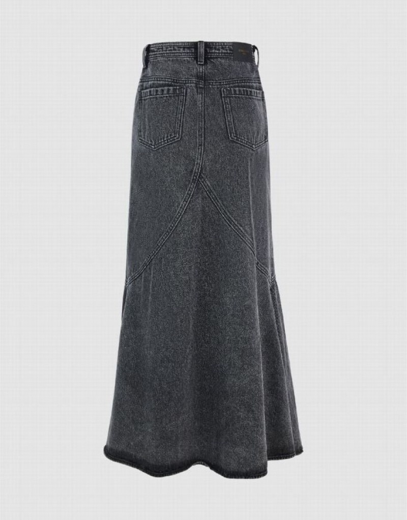 Black Urban Revivo Midi Fishtail Women's Denim Skirt | OXFQGT-096