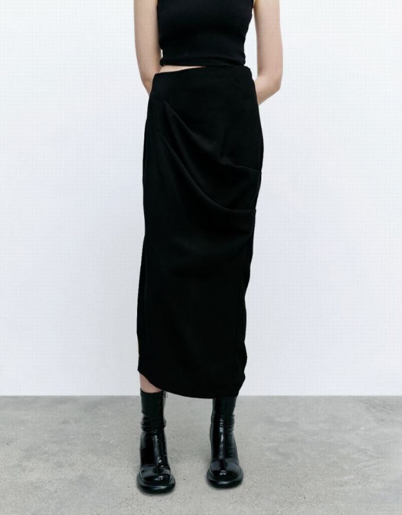 Black Urban Revivo Midi Skinny-Fit Women's Skirts | JEBAXN-146