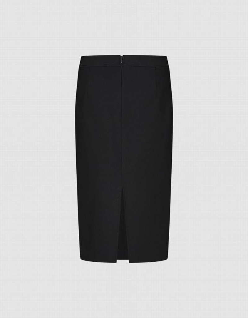 Black Urban Revivo Midi Straight Women's Skirts | QOVJYH-607