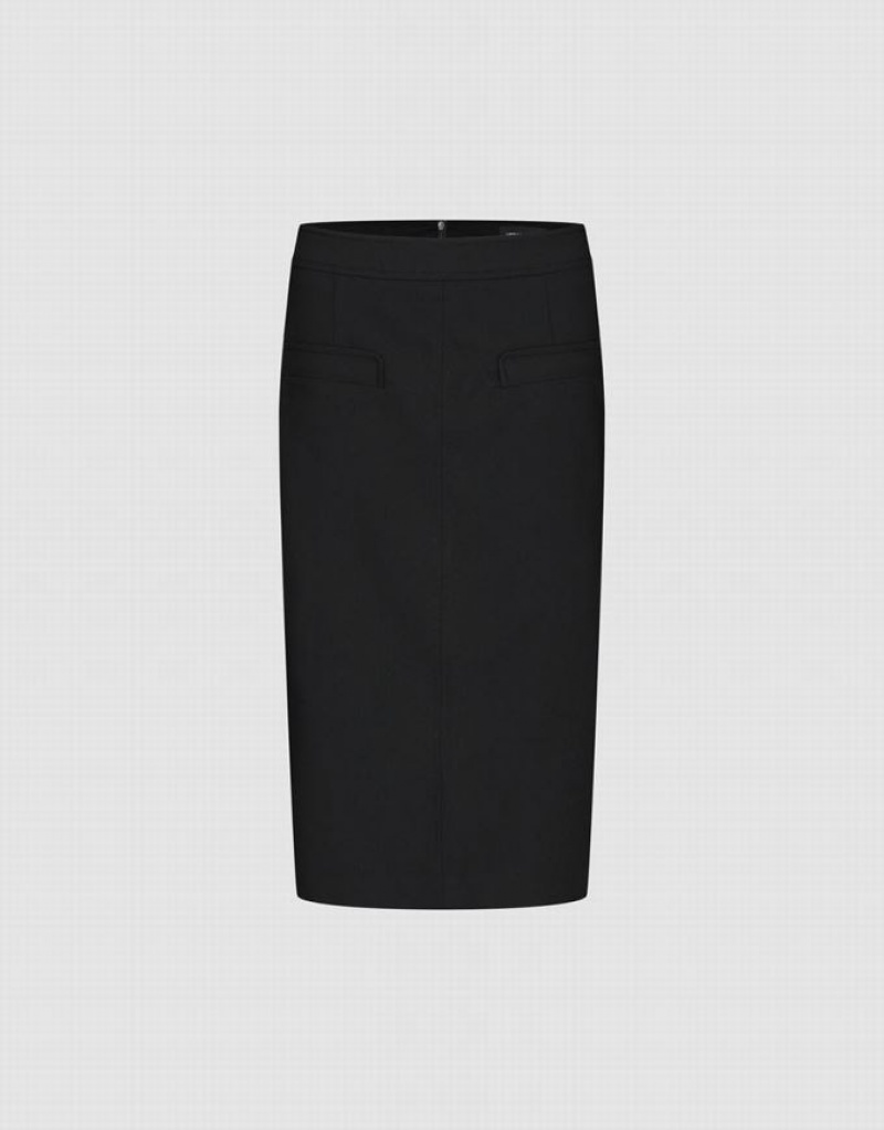 Black Urban Revivo Midi Straight Women\'s Skirts | QOVJYH-607