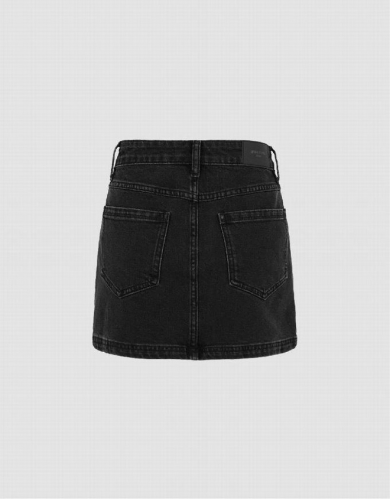 Black Urban Revivo Mini Straight Women's Denim Skirt | LBTDNO-937