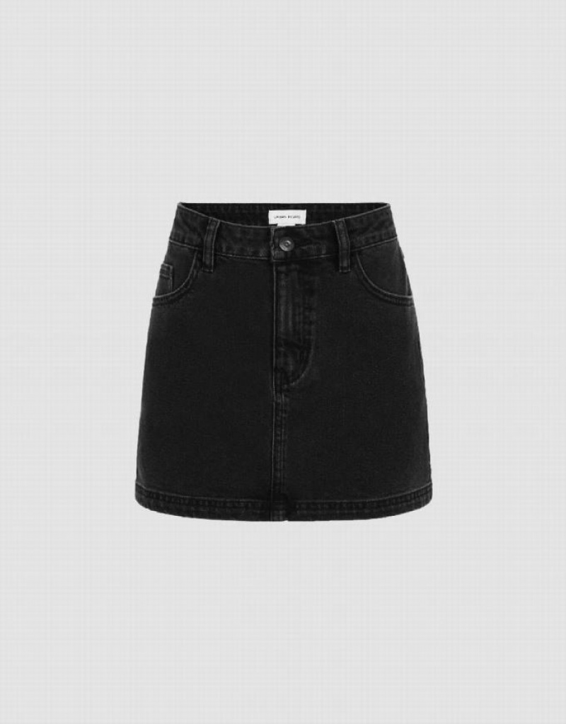 Black Urban Revivo Mini Straight Women\'s Denim Skirt | LBTDNO-937