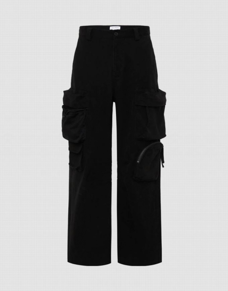 Black Urban Revivo Multi Pockets Wide-Leg Men\'s Pants | PNLOCG-946
