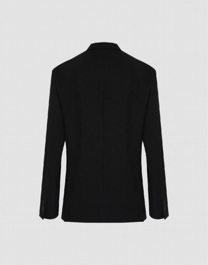 Black Urban Revivo Notch Lapel Straight Men's Blazers | JSKDXZ-532