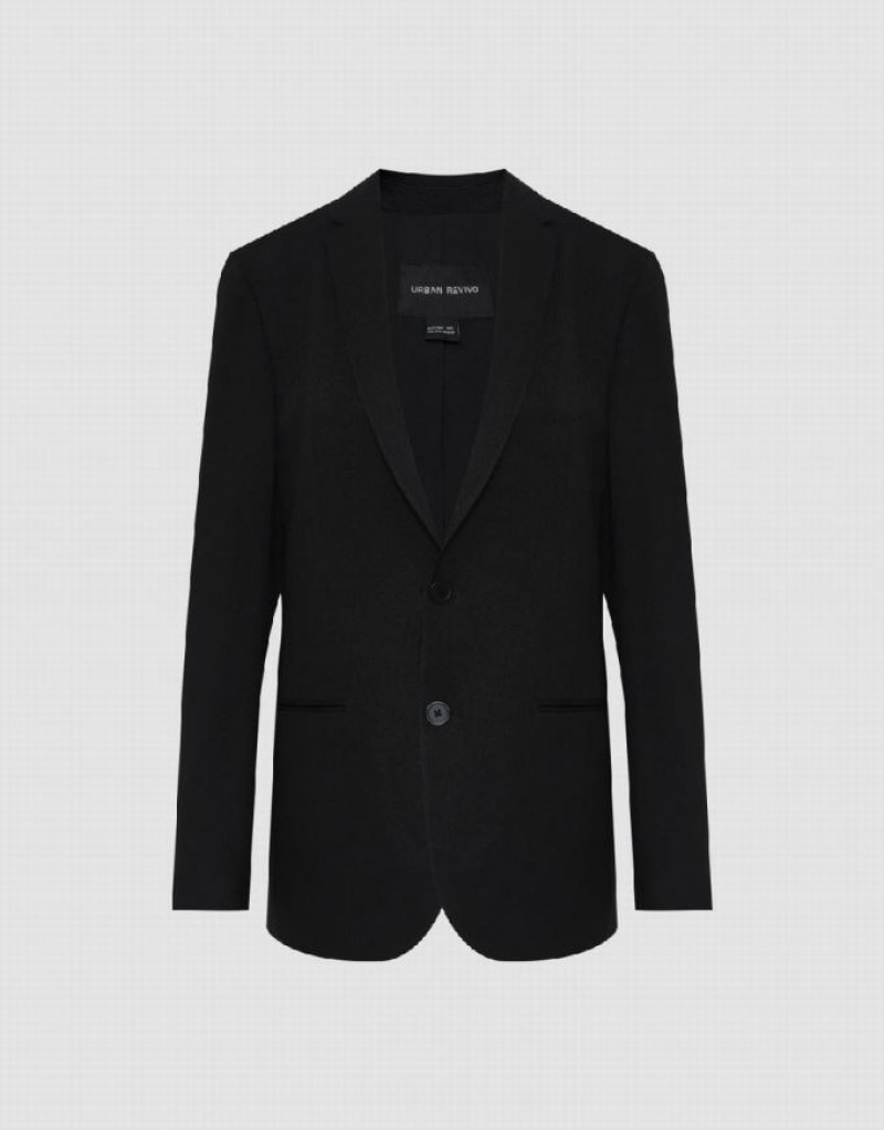 Black Urban Revivo Notch Lapel Straight Men's Blazers | JSKDXZ-532