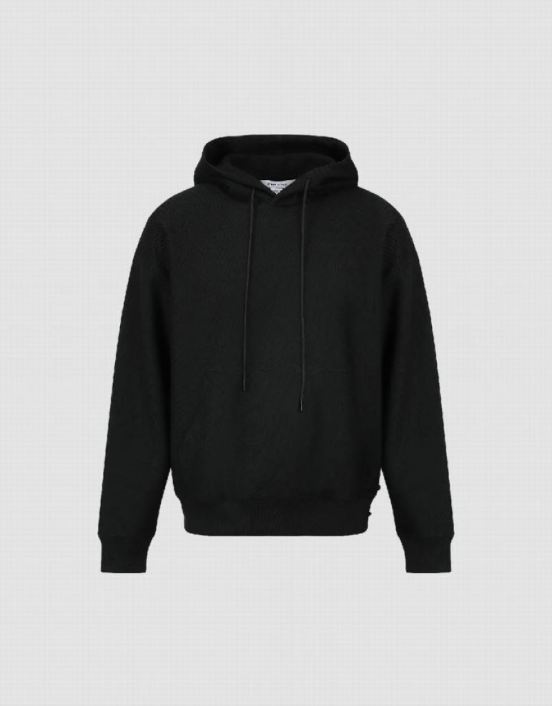Black Urban Revivo Oversized Hooded Men's Sweatshirts | DEZYQN-435