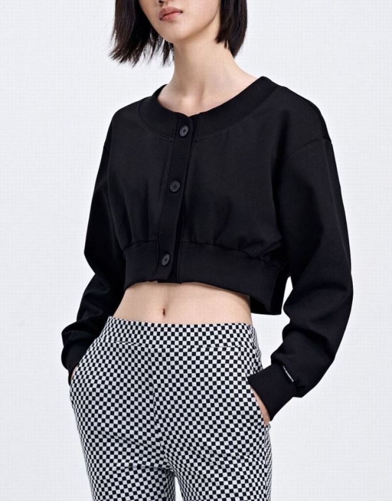 Black Urban Revivo Plain Button Front Women's Jacket | WSVKMX-328