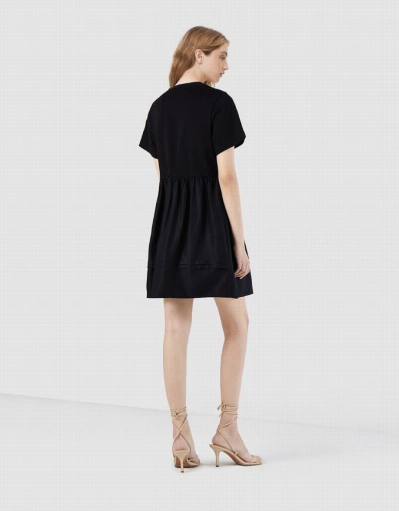 Black Urban Revivo Plain Spliced Women's Casual Dress | NJHWGO-632
