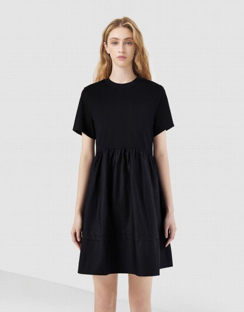 Black Urban Revivo Plain Spliced Women's Casual Dress | NJHWGO-632