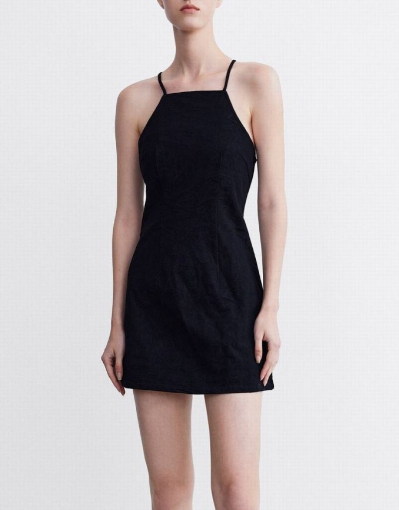 Black Urban Revivo Plant Print Cami Women's Denim Dress | GYQFPK-752