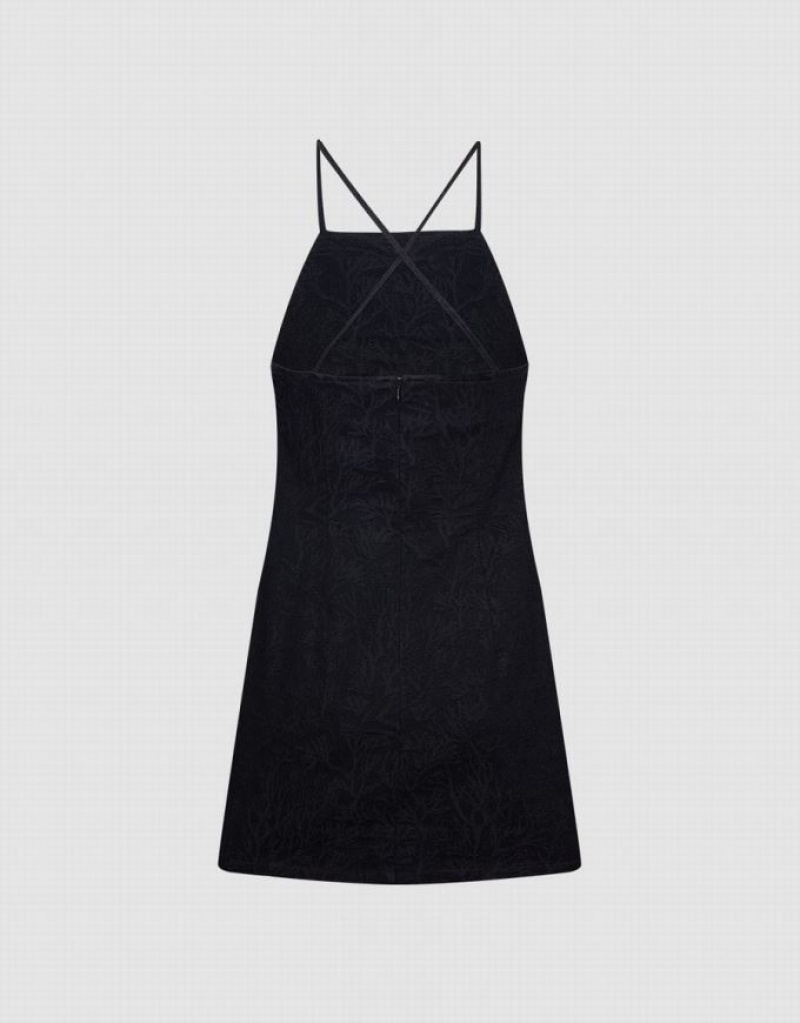 Black Urban Revivo Plant Print Cami Women's Denim Dress | GYQFPK-752
