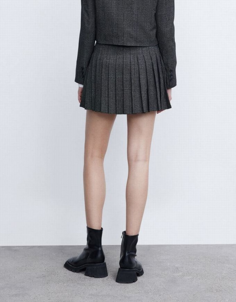 Black Urban Revivo Pleated A-Line Women's Skirts | NJDFKA-859