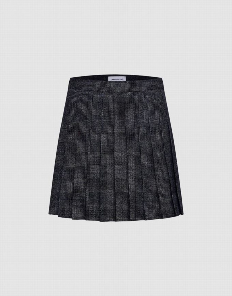 Black Urban Revivo Pleated A-Line Women\'s Skirts | NJDFKA-859