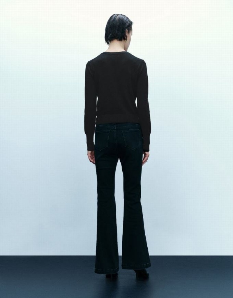 Black Urban Revivo Pressed Button Crew Neck Knitted Women's Cardigan | MSBUHD-387
