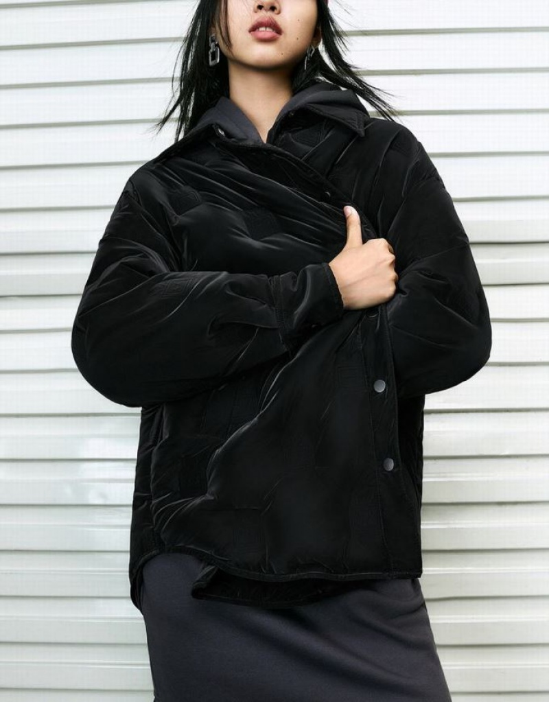 Black Urban Revivo Pressed Button Women's Down Jackets | APBWIO-219