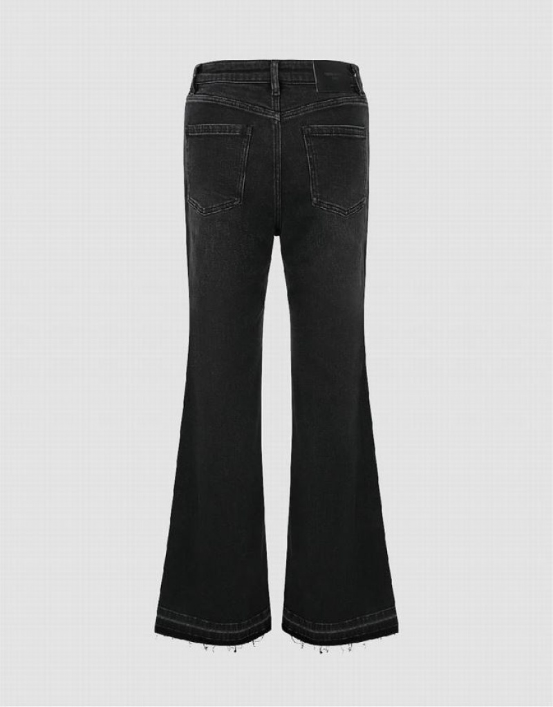Black Urban Revivo Raw Hem Flare Women's Jeans | IRMKEF-025