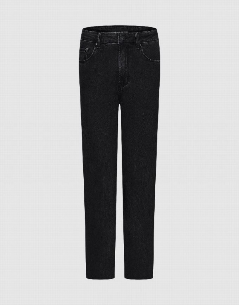 Black Urban Revivo Raw Hem Straight Women\'s Jeans | ZGTQIO-546