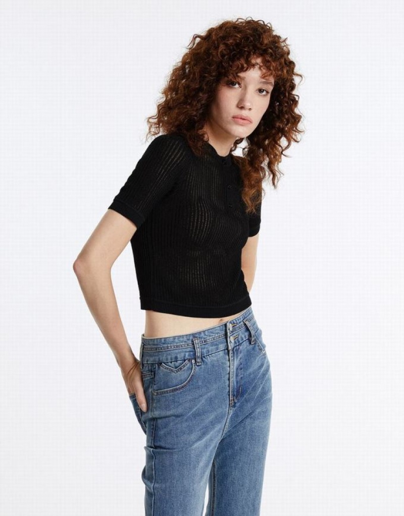 Black Urban Revivo Rib Knit Women's Cardigan | BHCRWA-631