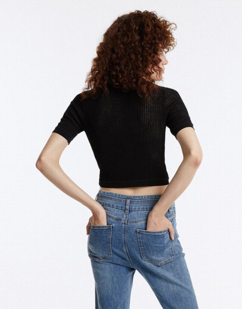 Black Urban Revivo Rib Knit Women's Cardigan | BHCRWA-631