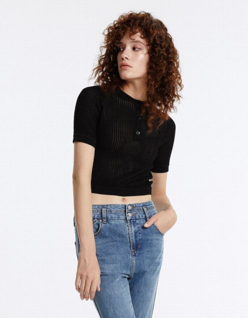 Black Urban Revivo Rib Knit Women\'s Cardigan | BHCRWA-631
