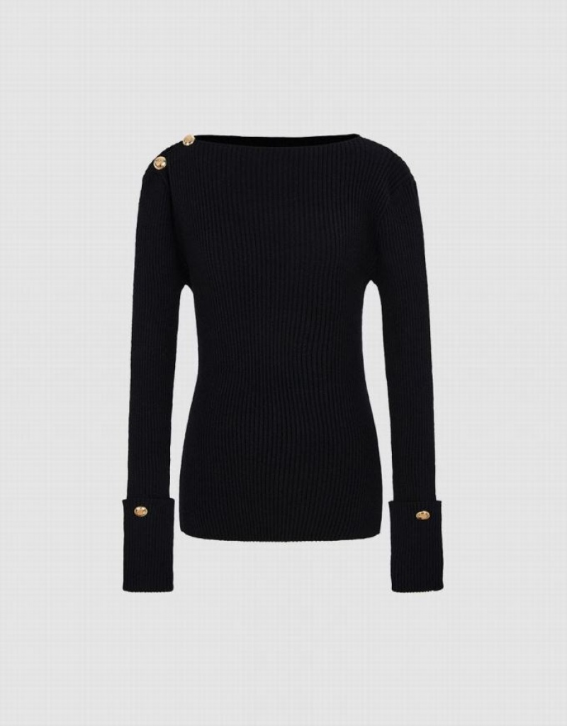 Black Urban Revivo Rib Knit Women's Sweaters | YINQOW-375