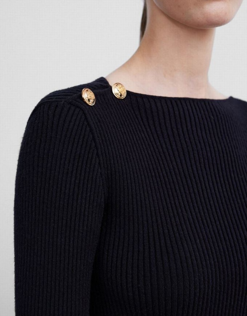 Black Urban Revivo Rib Knit Women's Sweaters | YINQOW-375