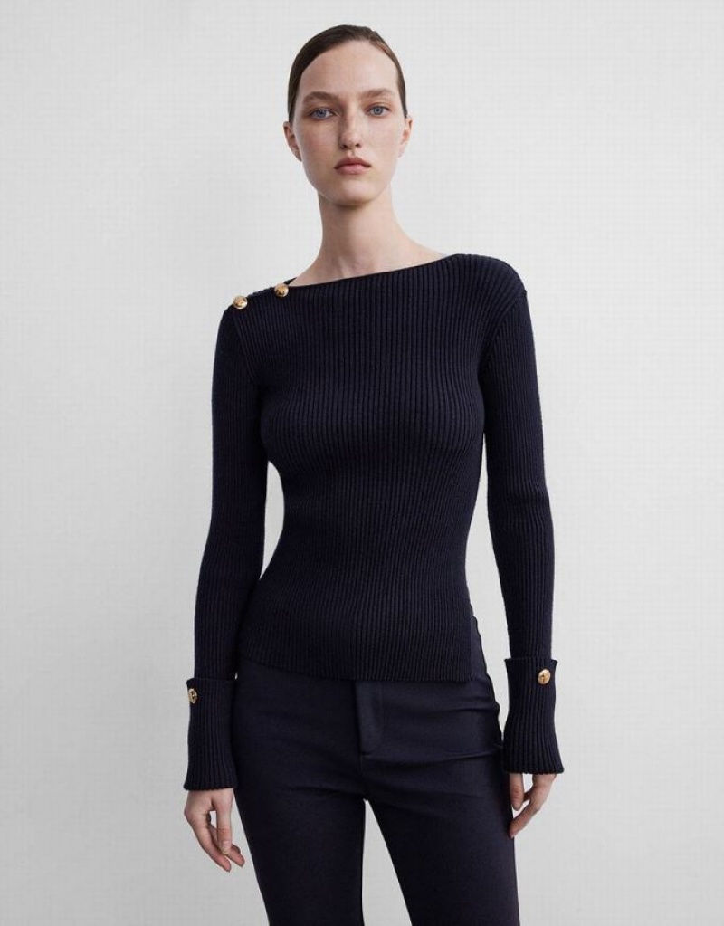 Black Urban Revivo Rib Knit Women\'s Sweaters | YINQOW-375