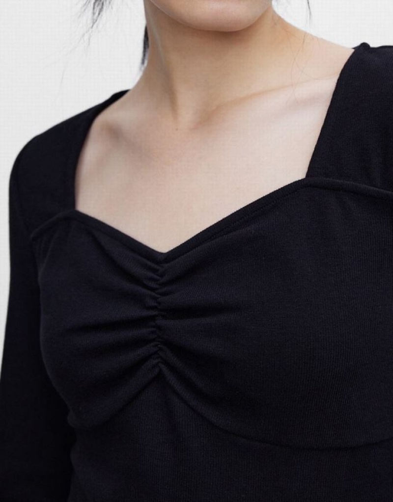 Black Urban Revivo Ruched Front Skater Women's Casual Dress | XLQTRC-925