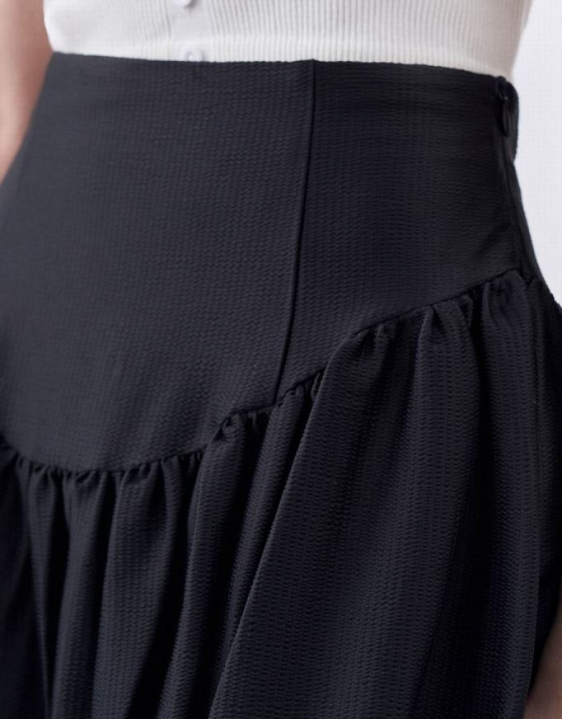 Black Urban Revivo Ruffle A-Line Women's Skirts | CELNZX-496