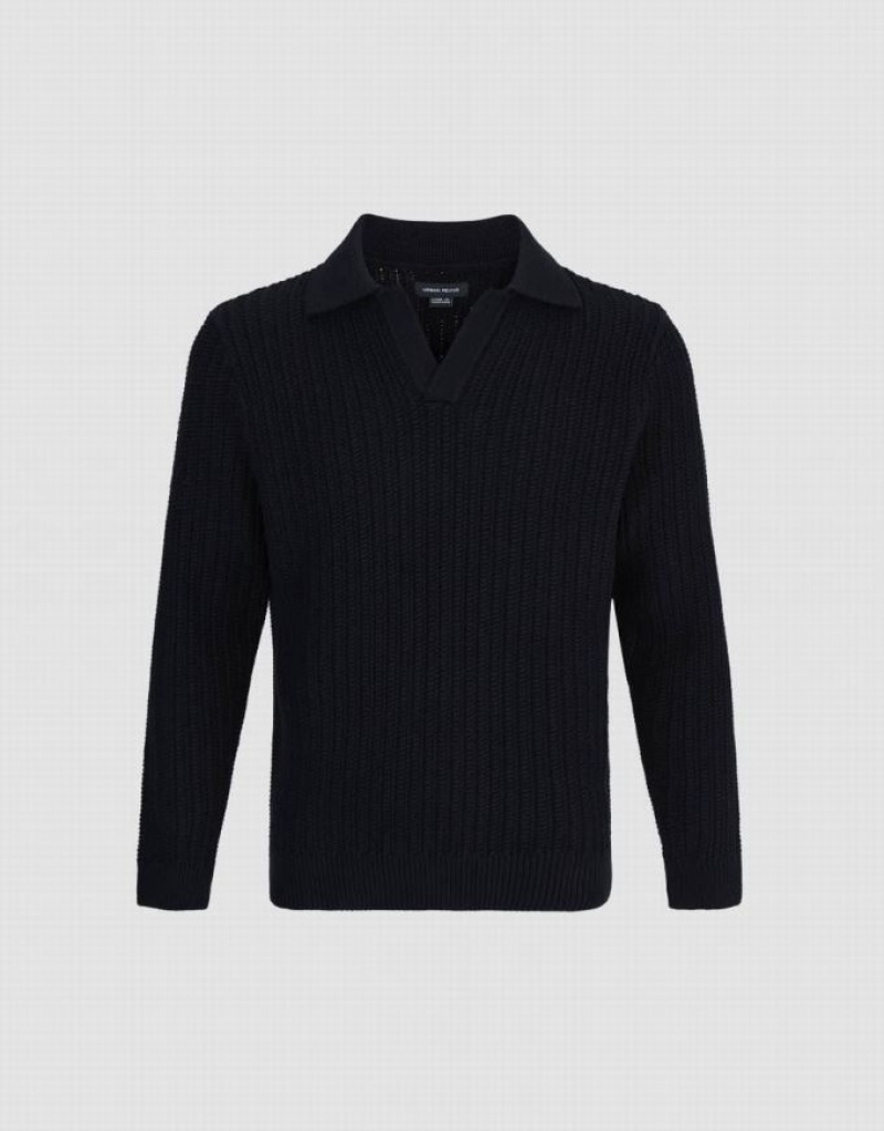 Black Urban Revivo Sailor Collar Lapel Knitted Men's Cardigan | LBVIAO-105