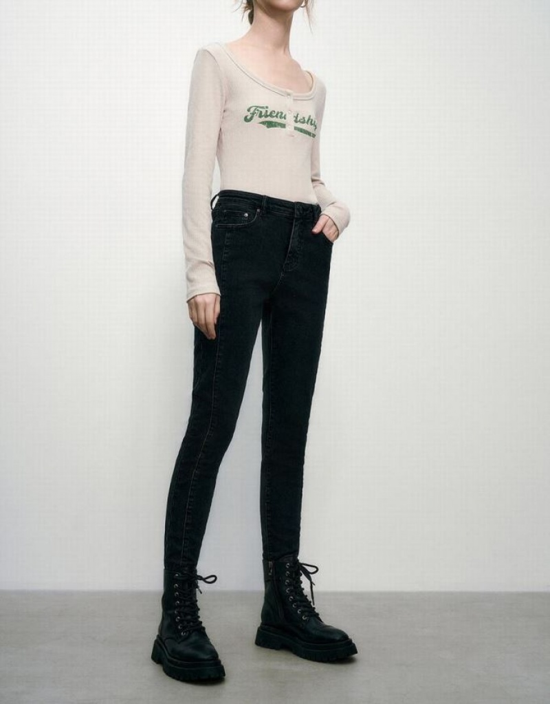 Black Urban Revivo Skinny Women's Jeans | VJCQEO-542