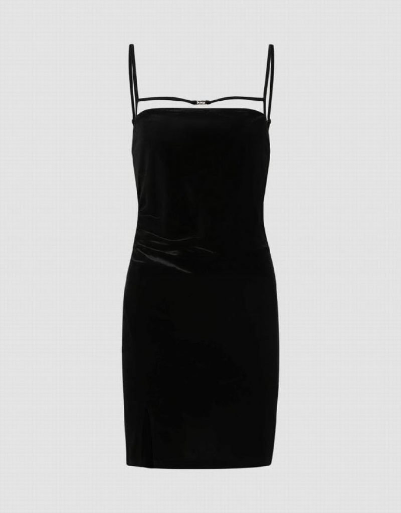 Black Urban Revivo Sleeveless Square-Cut Collar Straight Women\'s Dress | XGNMRS-842