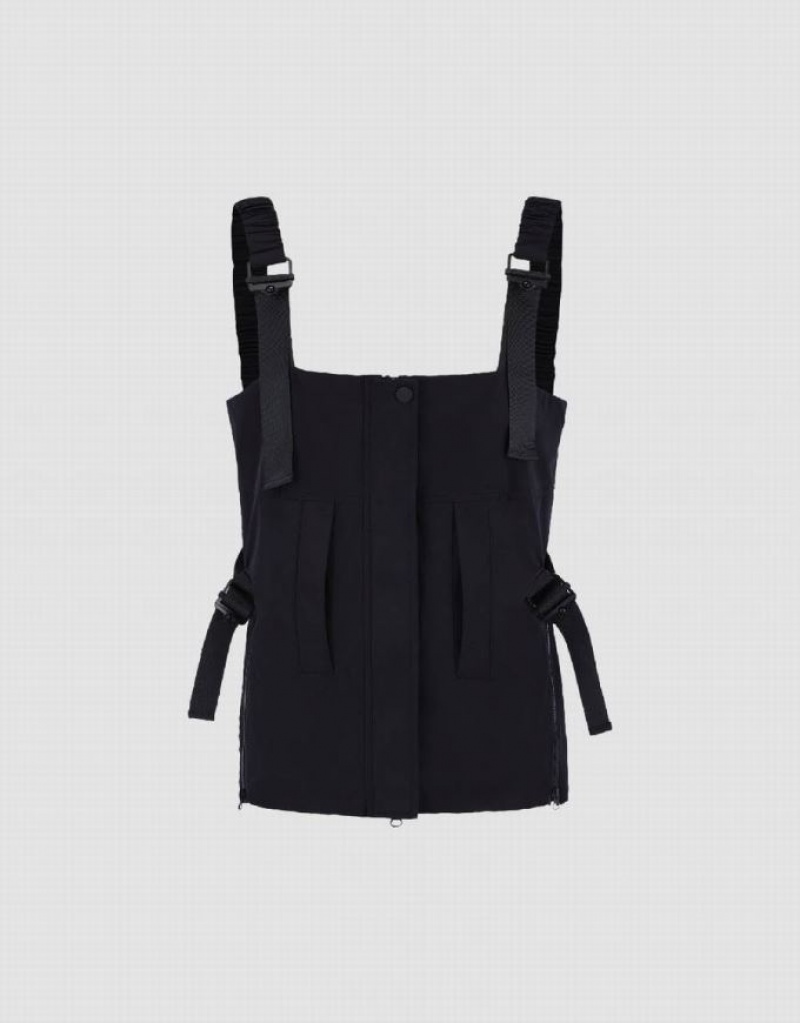 Black Urban Revivo Sleeveless Square-cut Collar Overhead Women's Blouse | JKVOQP-745